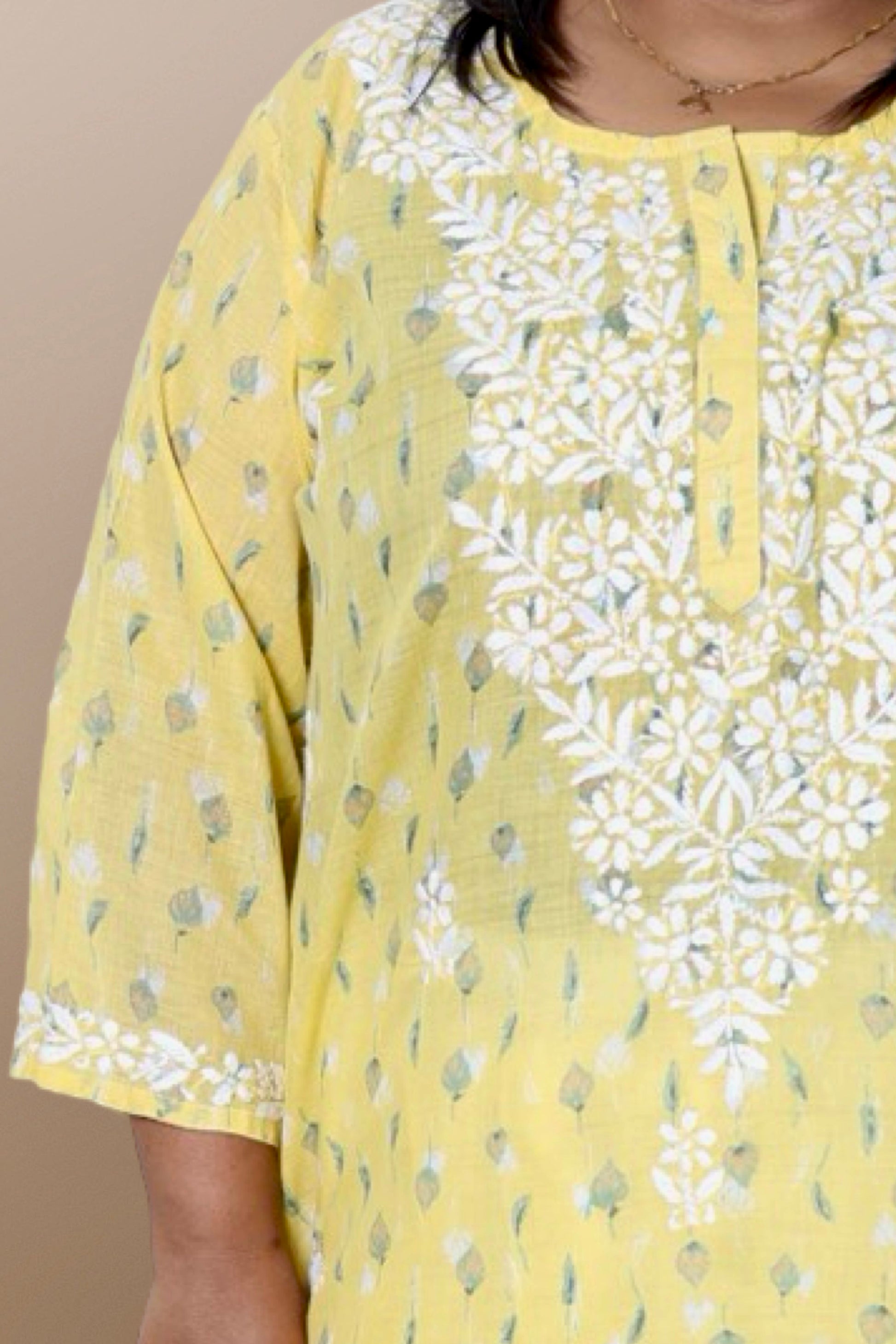 Plus Size Lucknowi Chikankari Hand Embroidered Floral Print Cotton Kurti for Women, Soft Material, 100% Hand Embroidered Sizes XS, S, M, L, XL, XXL, 3XL, 4XL, 5XL, 6XL, 7XL, 8XL, 9XL, 10XL, 11XL, 12XL
