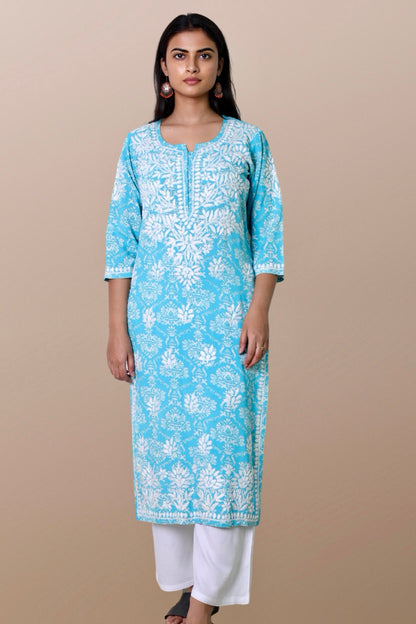 chikankari kurta women embroidered premium lucknowi chikan kurti ethnic summer latest collection lightweight festival daily wear casual comfortable straight fit