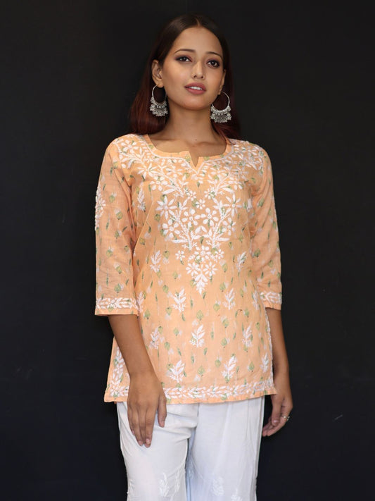 chikankari top short kurta ethnic embroidered lucknowi chikan tunic kurti womens festival daily wear girls handcrafted college wear casual summer comfortable regular formal straight fit