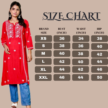 chikankari kurta women ethnic embroidered lucknowi chikan kurti festival daily wear girls handcrafted rayon fabric casual summer comfortable regular formal straight fit Lucknowi chicken ladies