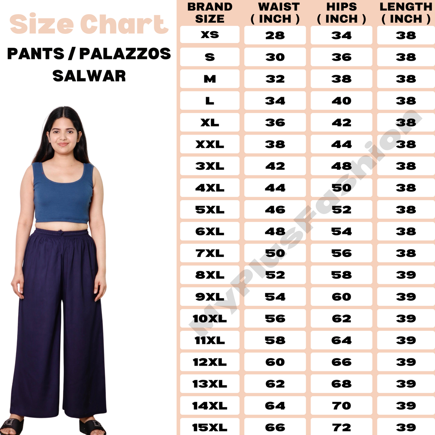 Plus size Palazzo / Salwar / Pant for women 8xl, 9xl, 10xl, 11xl, 12xl, 13xl, 14xl, 15xl