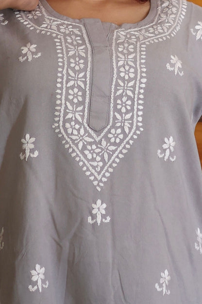 chikankari top short kurta ethnic embroidered lucknowi chikan tunic kurti womens festival daily wear girls handcrafted college wear casual summer comfortable regular formal straight fit