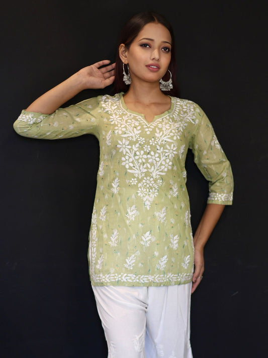 chikankari top short kurta ethnic embroidered lucknowi chikan tunic kurti womens festival daily wear girls handcrafted college wear casual summer comfortable regular formal straight fit