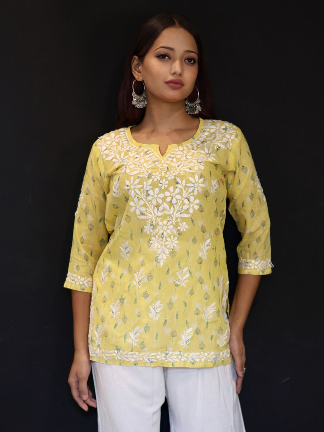 chikankari top short kurta ethnic embroidered lucknowi chikan tunic kurti womens festival daily wear girls handcrafted college wear casual summer comfortable regular formal straight fit
