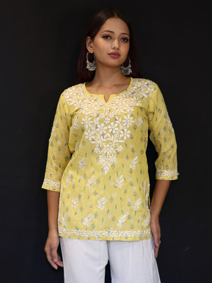chikankari top short kurta ethnic embroidered lucknowi chikan tunic kurti womens festival daily wear girls handcrafted college wear casual summer comfortable regular formal straight fit
