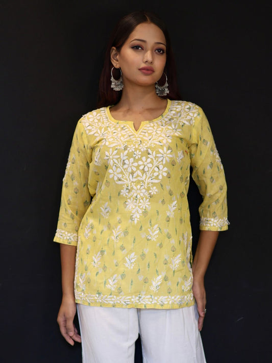 chikankari top short kurta ethnic embroidered lucknowi chikan tunic kurti womens festival daily wear girls handcrafted college wear casual summer comfortable regular formal straight fit
