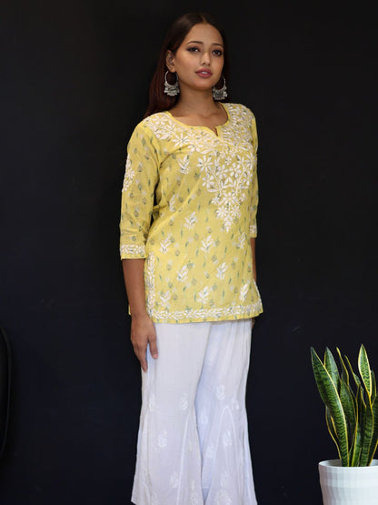 chikankari top short kurta ethnic embroidered lucknowi chikan tunic kurti womens festival daily wear girls handcrafted college wear casual summer comfortable regular formal straight fit
