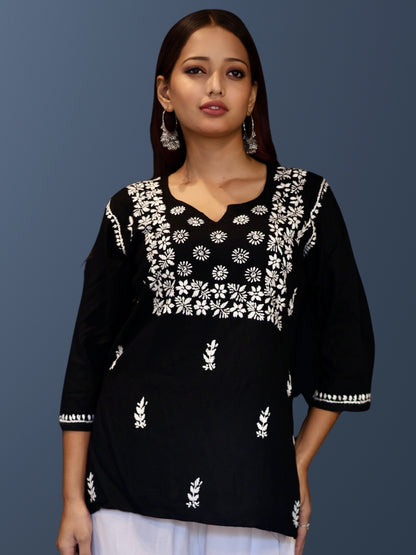 chikankari top short kurta ethnic embroidered lucknowi chikan tunic kurti womens festival daily wear girls handcrafted college wear casual summer comfortable regular formal straight fit