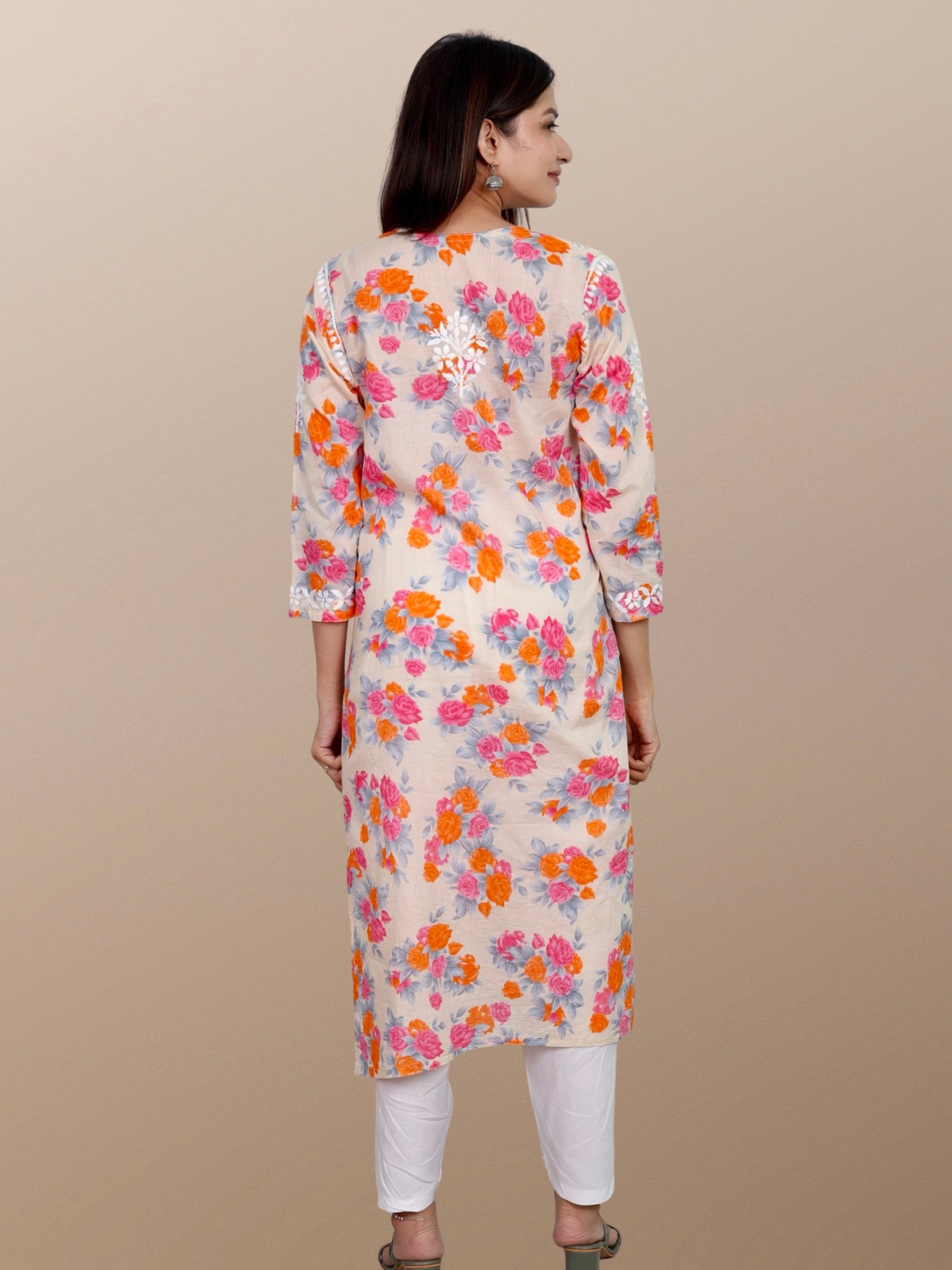 Printed Muslin Handmade Chikankari Straight Kurti