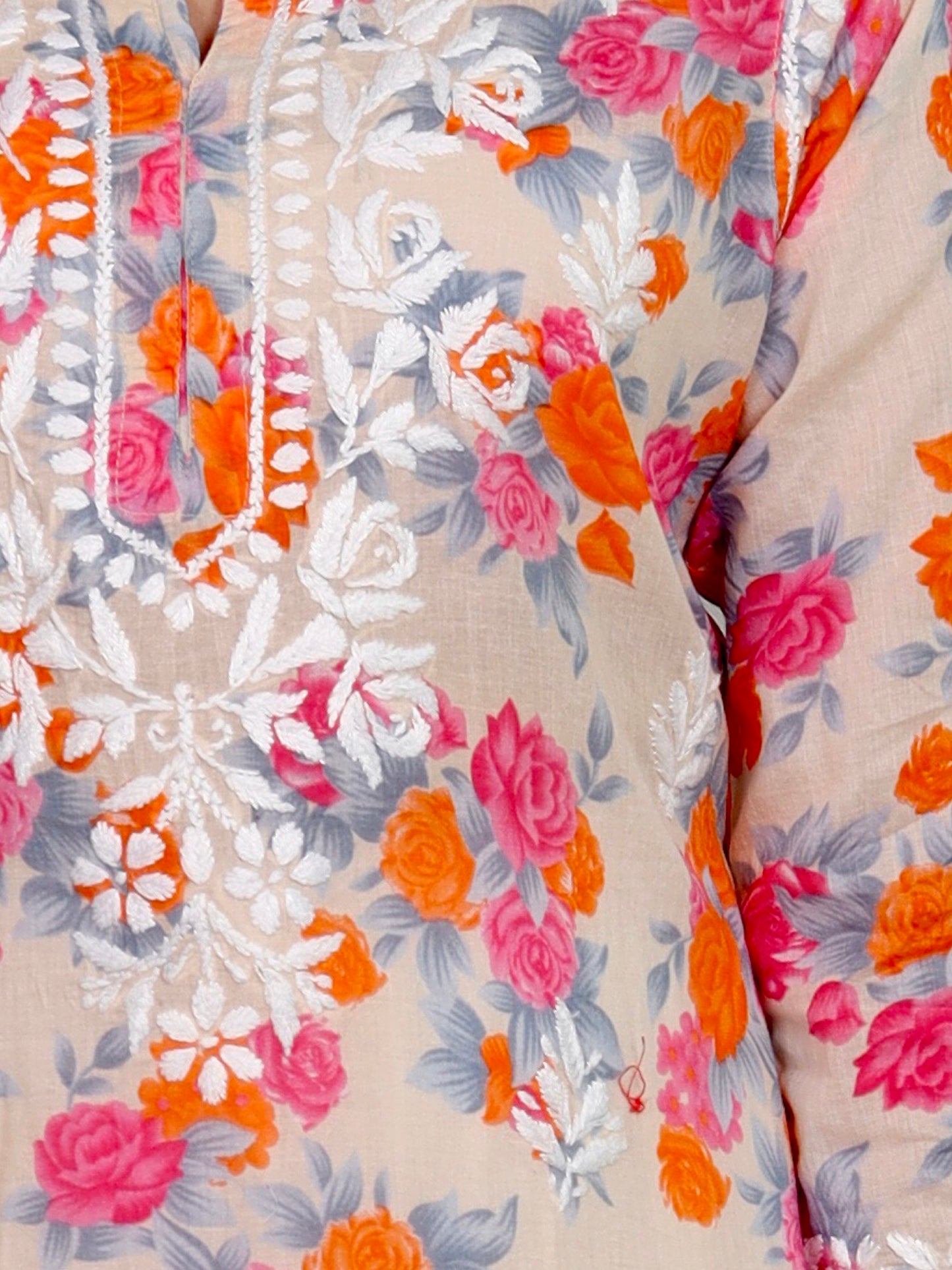 Printed Muslin Handmade Chikankari Straight Kurti