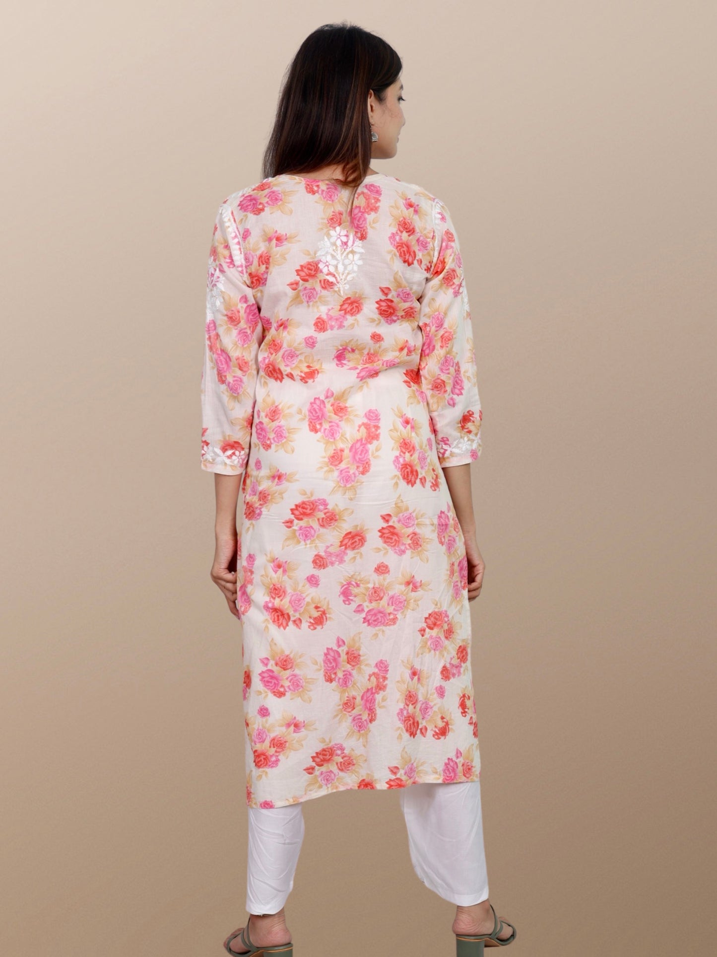 Printed Muslin Handmade Chikankari Straight Kurti