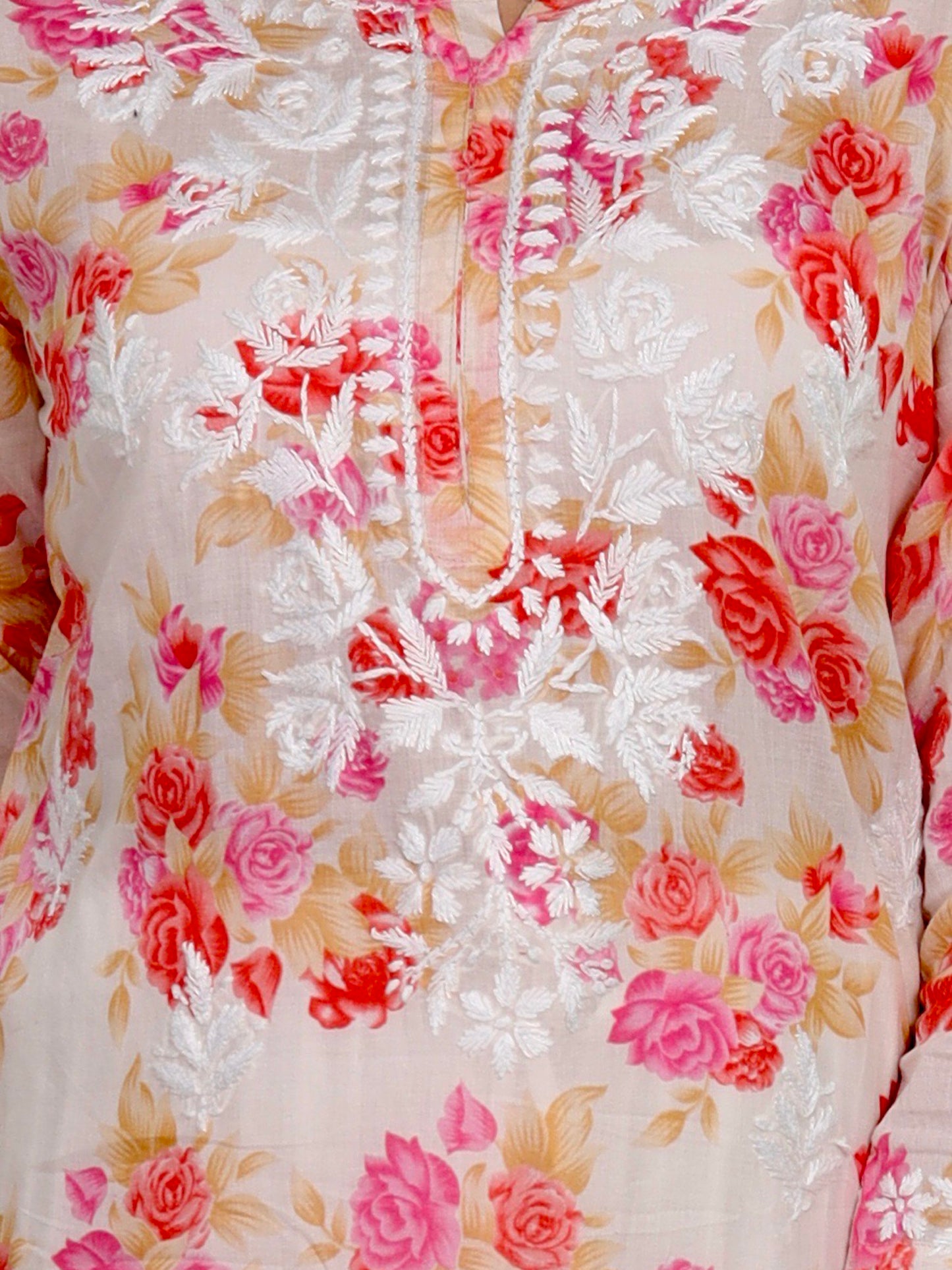 Printed Muslin Handmade Chikankari Straight Kurti