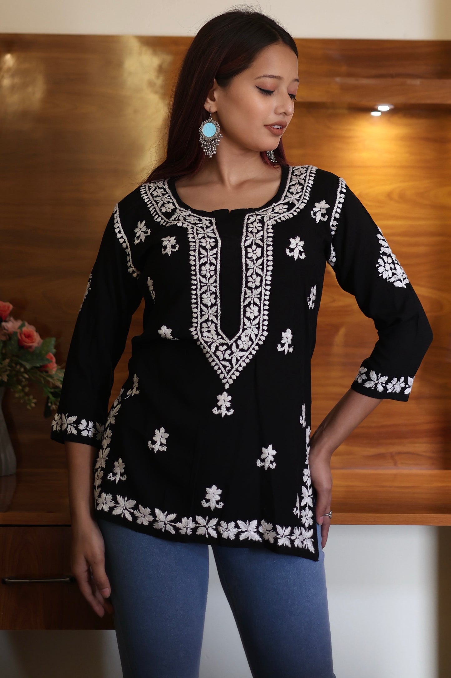 chikankari top short kurta ethnic embroidered lucknowi chikan tunic kurti womens festival daily wear girls handcrafted college wear casual summer comfortable regular formal straight fit