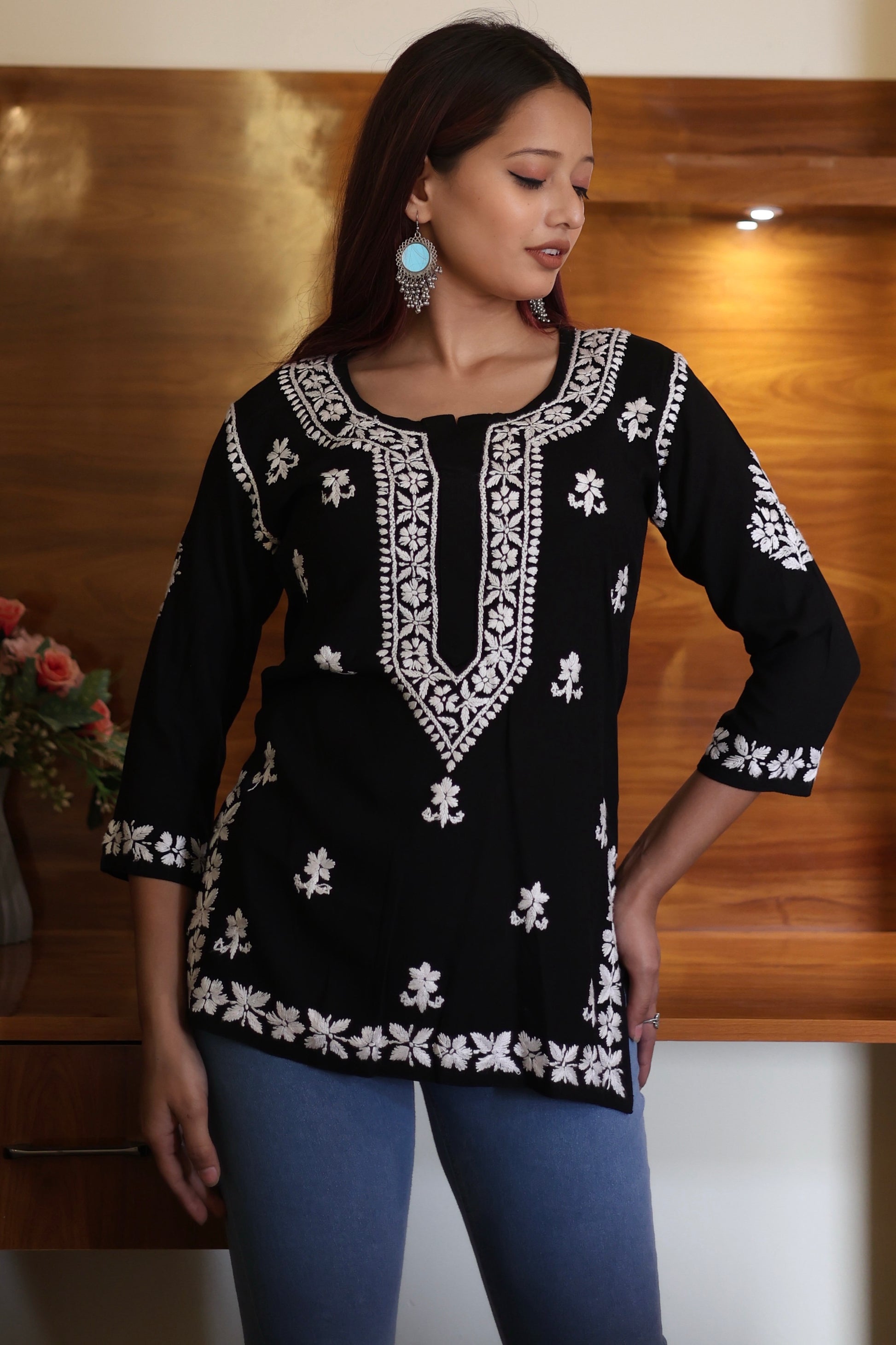 chikankari top short kurta ethnic embroidered lucknowi chikan tunic kurti womens festival daily wear girls handcrafted college wear casual summer comfortable regular formal straight fit