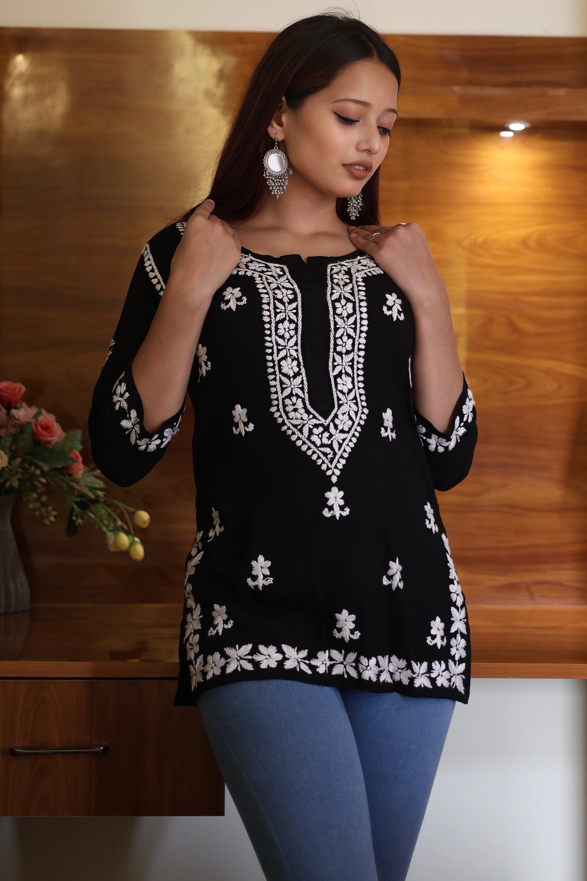 chikankari top short kurta ethnic embroidered lucknowi chikan tunic kurti womens festival daily wear girls handcrafted college wear casual summer comfortable regular formal straight fit
