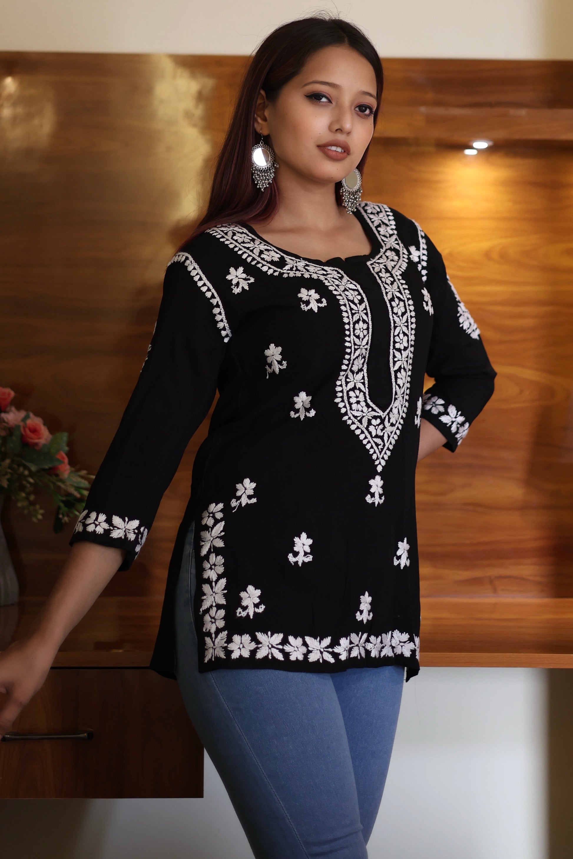 chikankari top short kurta ethnic embroidered lucknowi chikan tunic kurti womens festival daily wear girls handcrafted college wear casual summer comfortable regular formal straight fit