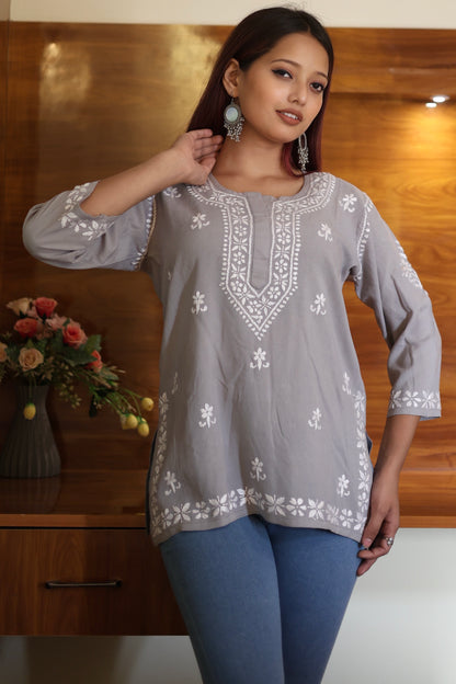 chikankari top short kurta ethnic embroidered lucknowi chikan tunic kurti womens festival daily wear girls handcrafted college wear casual summer comfortable regular formal straight fit