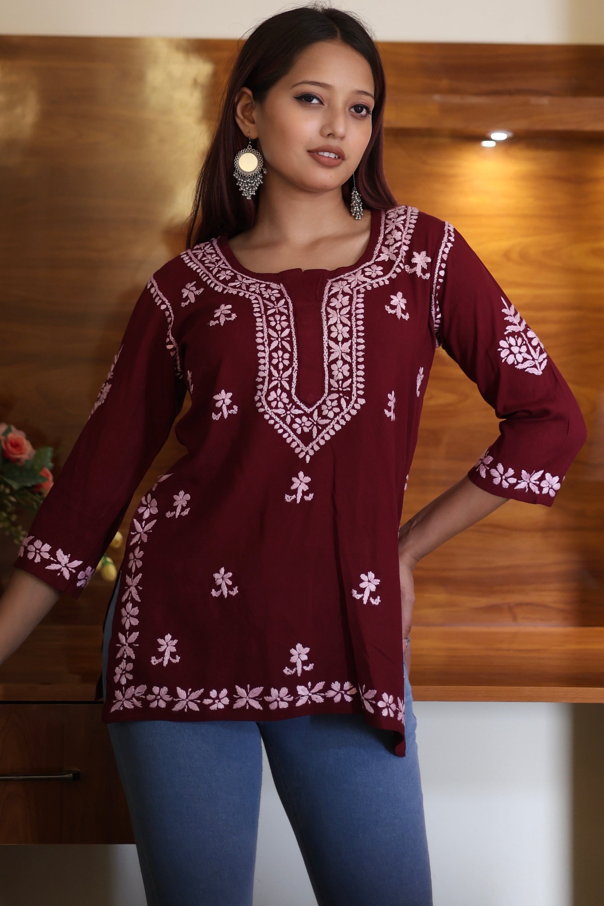 chikankari top short kurta ethnic embroidered lucknowi chikan tunic kurti womens festival daily wear girls handcrafted college wear casual summer comfortable regular formal straight fit