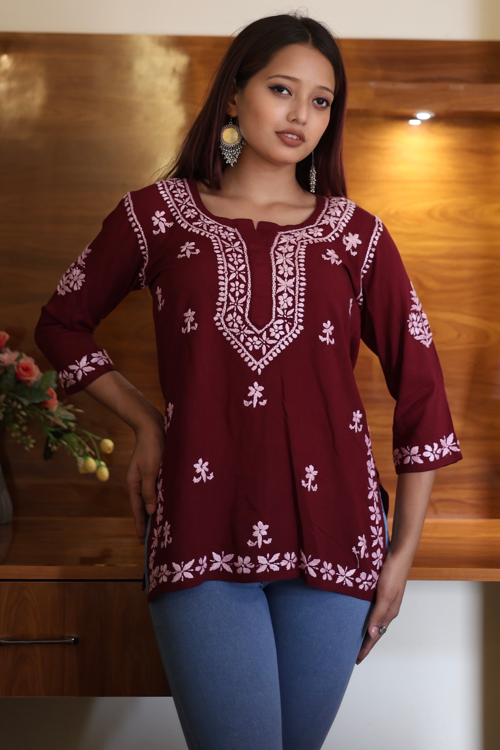 chikankari top short kurta ethnic embroidered lucknowi chikan tunic kurti womens festival daily wear girls handcrafted college wear casual summer comfortable regular formal straight fit