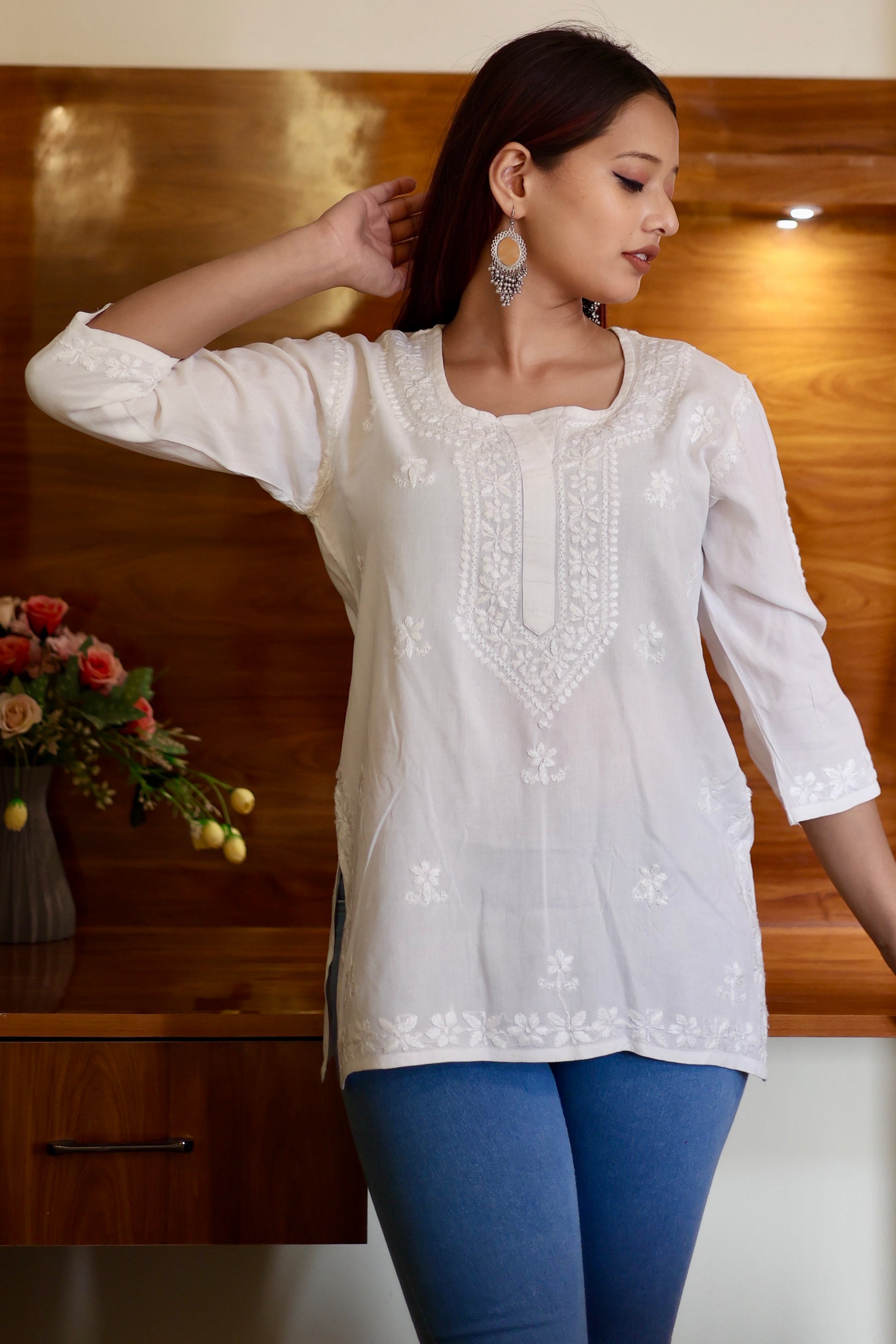 chikankari top short kurta ethnic embroidered lucknowi chikan tunic kurti womens festival daily wear girls handcrafted college wear casual summer comfortable regular formal straight fit