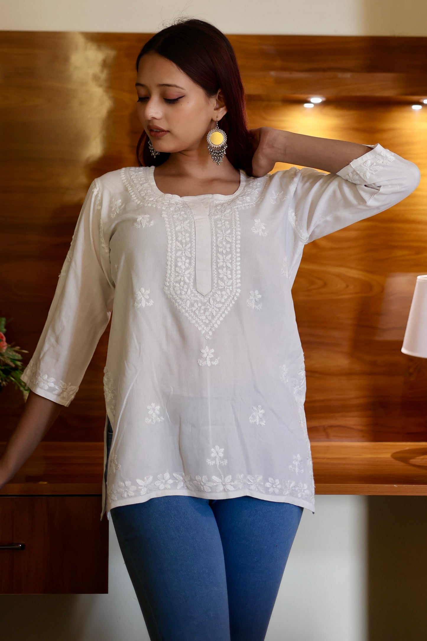 chikankari top short kurta ethnic embroidered lucknowi chikan tunic kurti womens festival daily wear girls handcrafted college wear casual summer comfortable regular formal straight fit