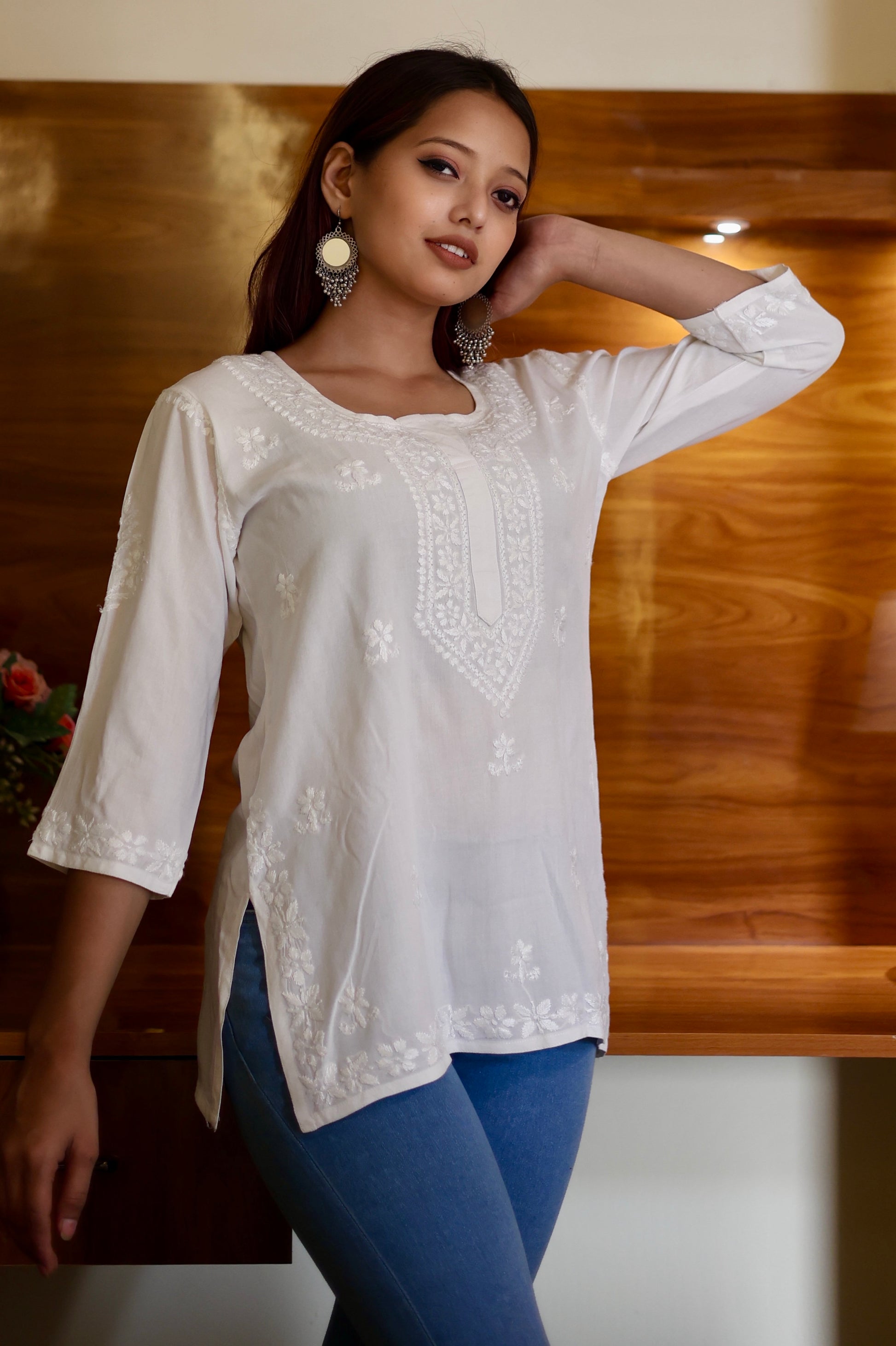 chikankari top short kurta ethnic embroidered lucknowi chikan tunic kurti womens festival daily wear girls handcrafted college wear casual summer comfortable regular formal straight fit