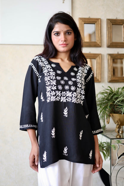 premium Lucknowi Chikankari Hand Embroidered Rayon Short Kurti / Top