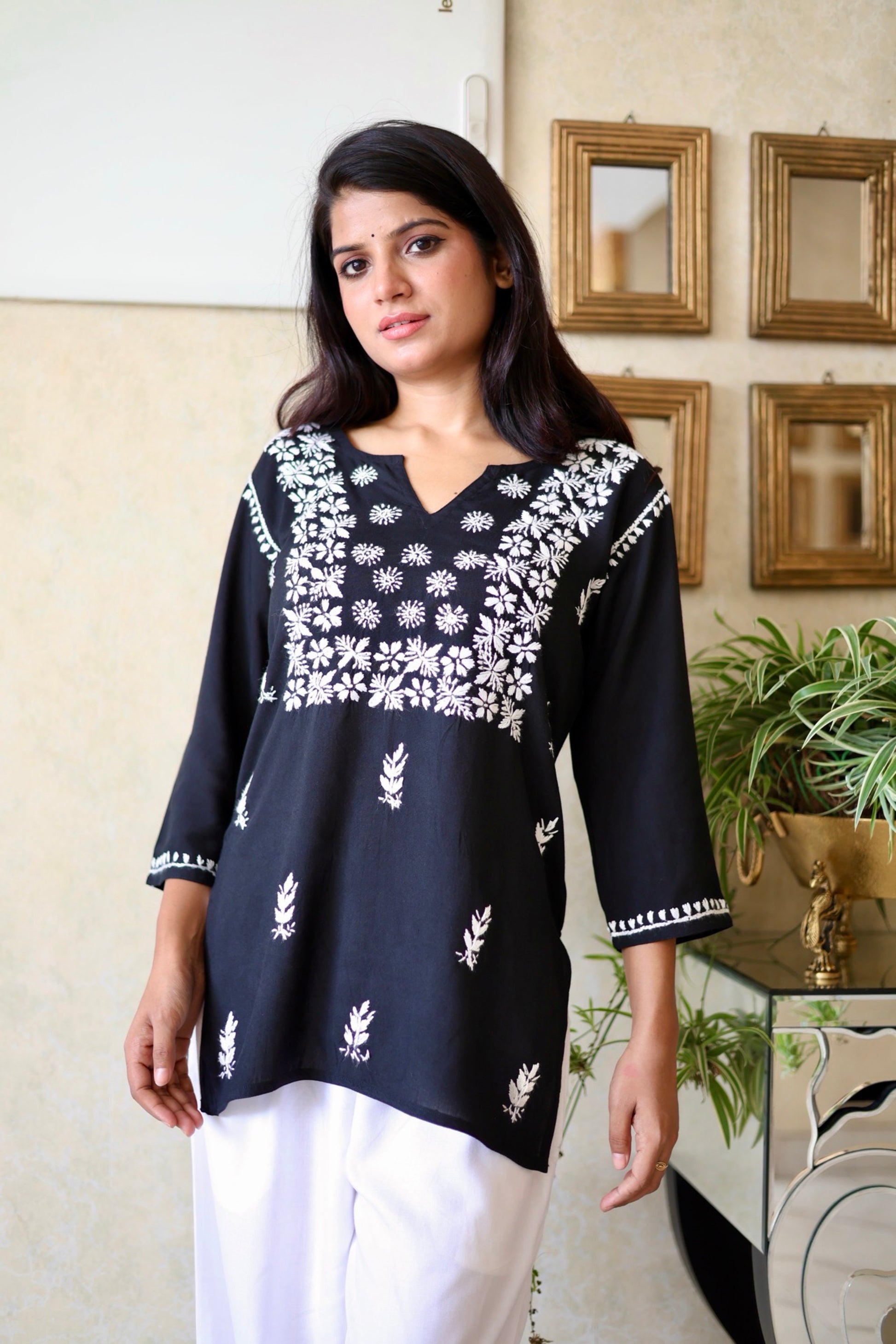 premium Lucknowi Chikankari Hand Embroidered Rayon Short Kurti / Top