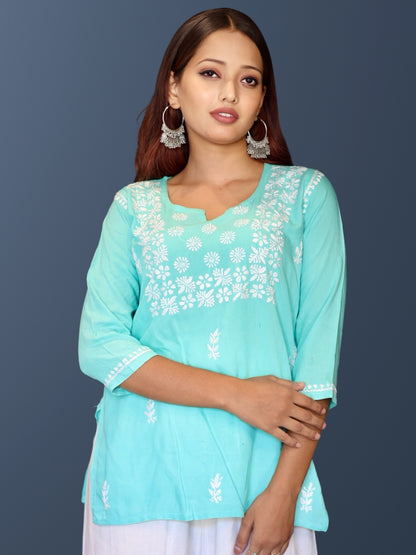 chikankari top short kurta ethnic embroidered lucknowi chikan tunic kurti womens festival daily wear girls handcrafted college wear casual summer comfortable regular formal straight fit