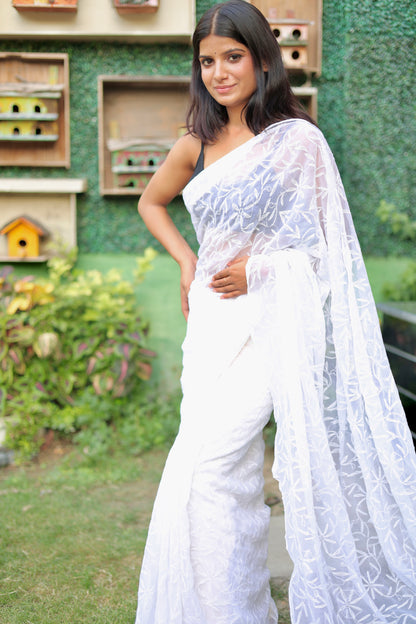 lucknowi chikankari handcrafted saree 