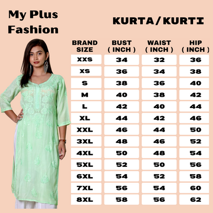 chikankari kurti, lucknowi kurti, lucknowi chikankari kurti, cahnderi chikankari kurti, women’s chikankari kurti, XXS, XS, S, M, L, XL, XXL