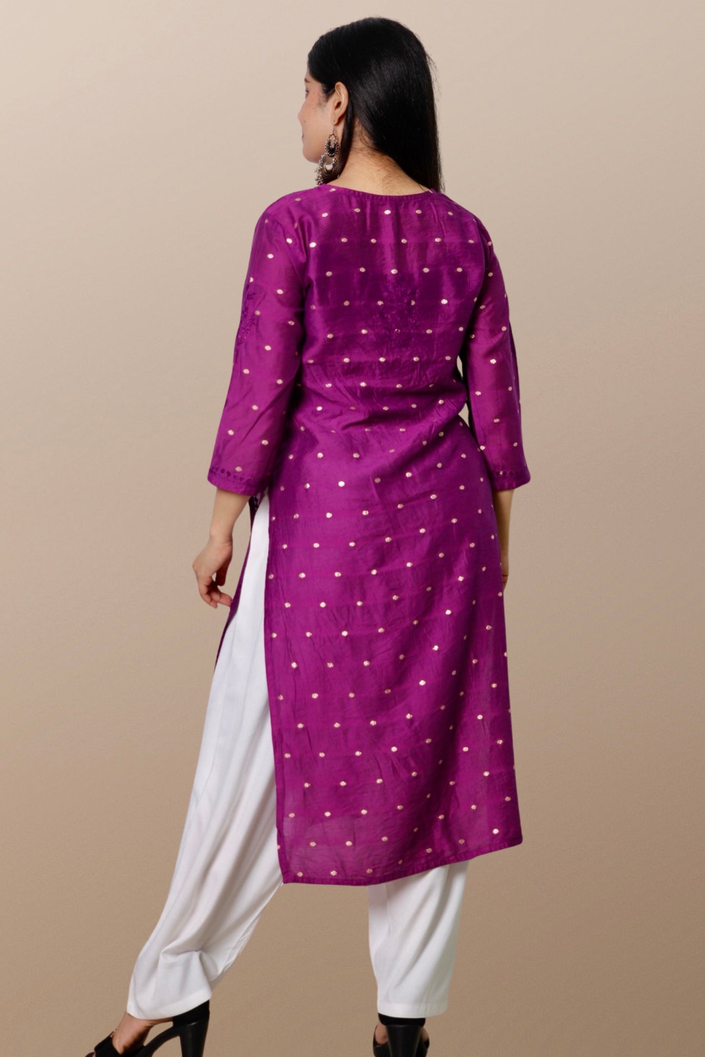 Hand Embroidered Chanderi Chikankari Kurta Purple