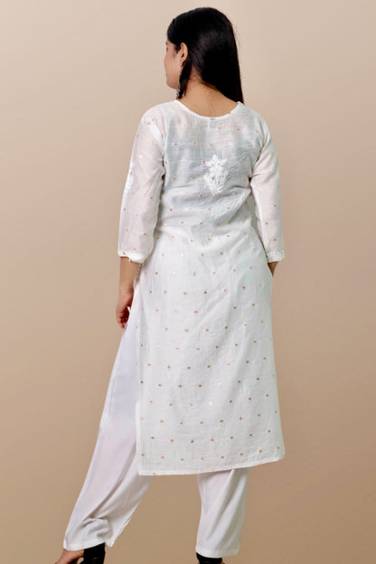 Hand Embroidered Chanderi Chikankari Kurta White