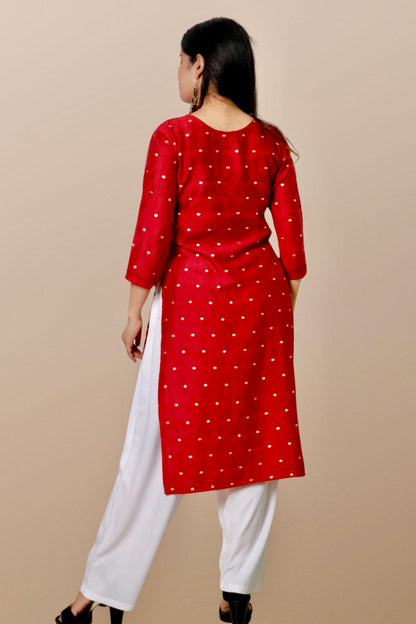 Hand Embroidered Chanderi Chikankari Kurta Red