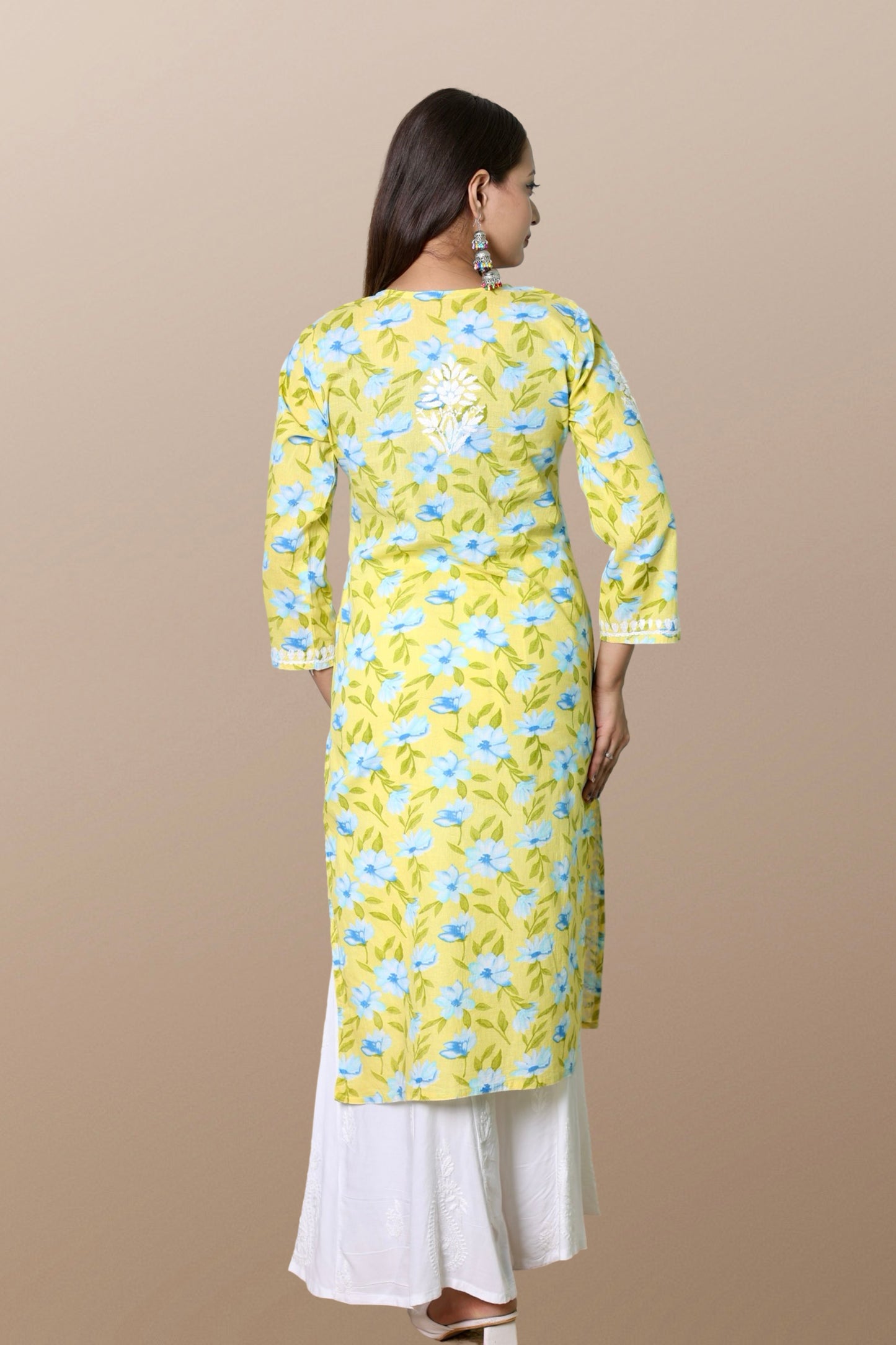 chikankari kurta women ethnic embroidered lucknowi chikan kurti festival daily wear girls handcrafted rayon fabric casual summer comfortable regular formal straight fit Lucknowi chicken ladies