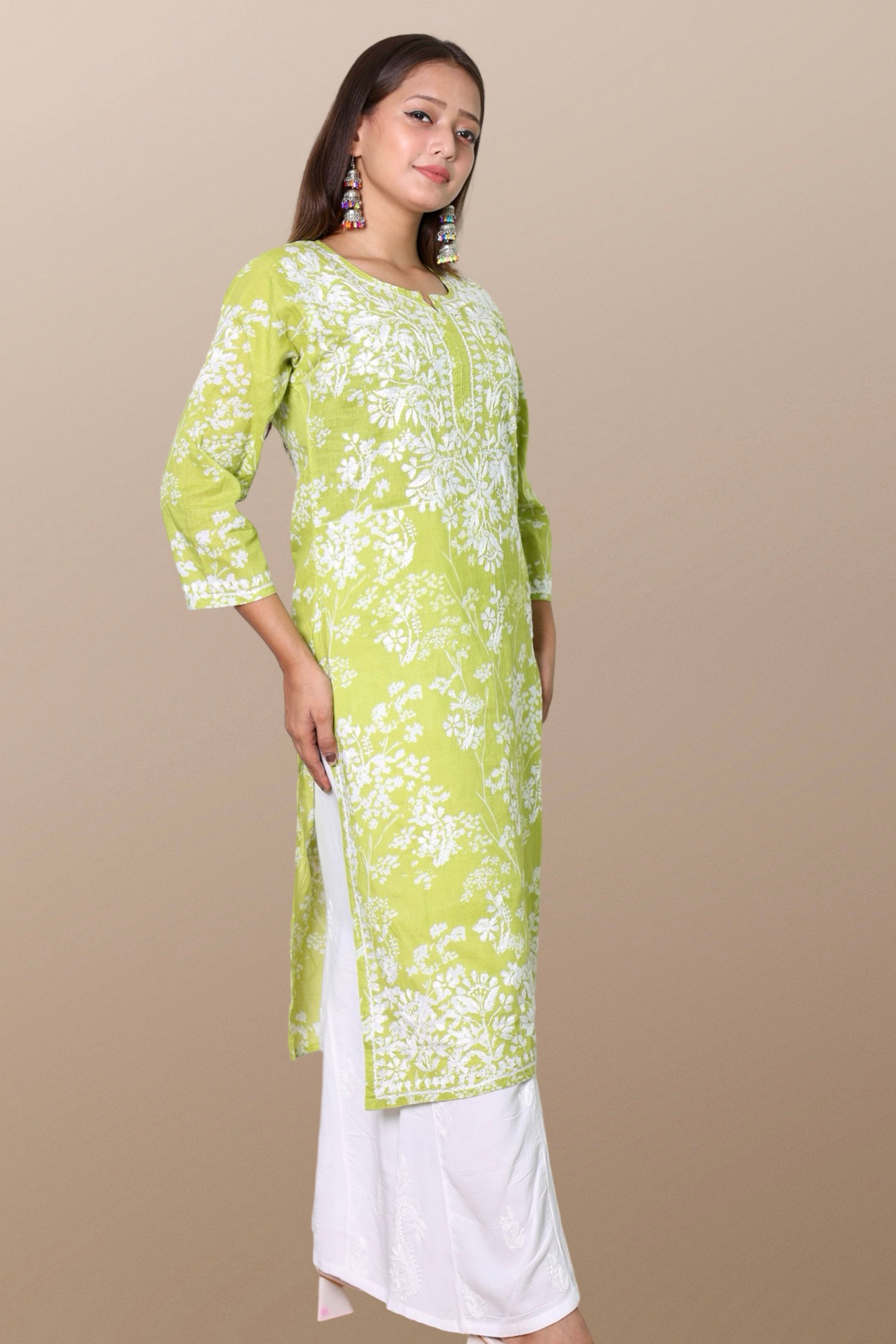 chikankari kurta women ethnic embroidered lucknowi chikan kurti festival daily wear girls handcrafted rayon fabric casual summer comfortable regular formal straight fit Lucknowi chicken ladies