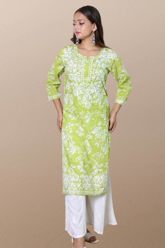 chikankari kurta women ethnic embroidered lucknowi chikan kurti festival daily wear girls handcrafted rayon fabric casual summer comfortable regular formal straight fit Lucknowi chicken ladies