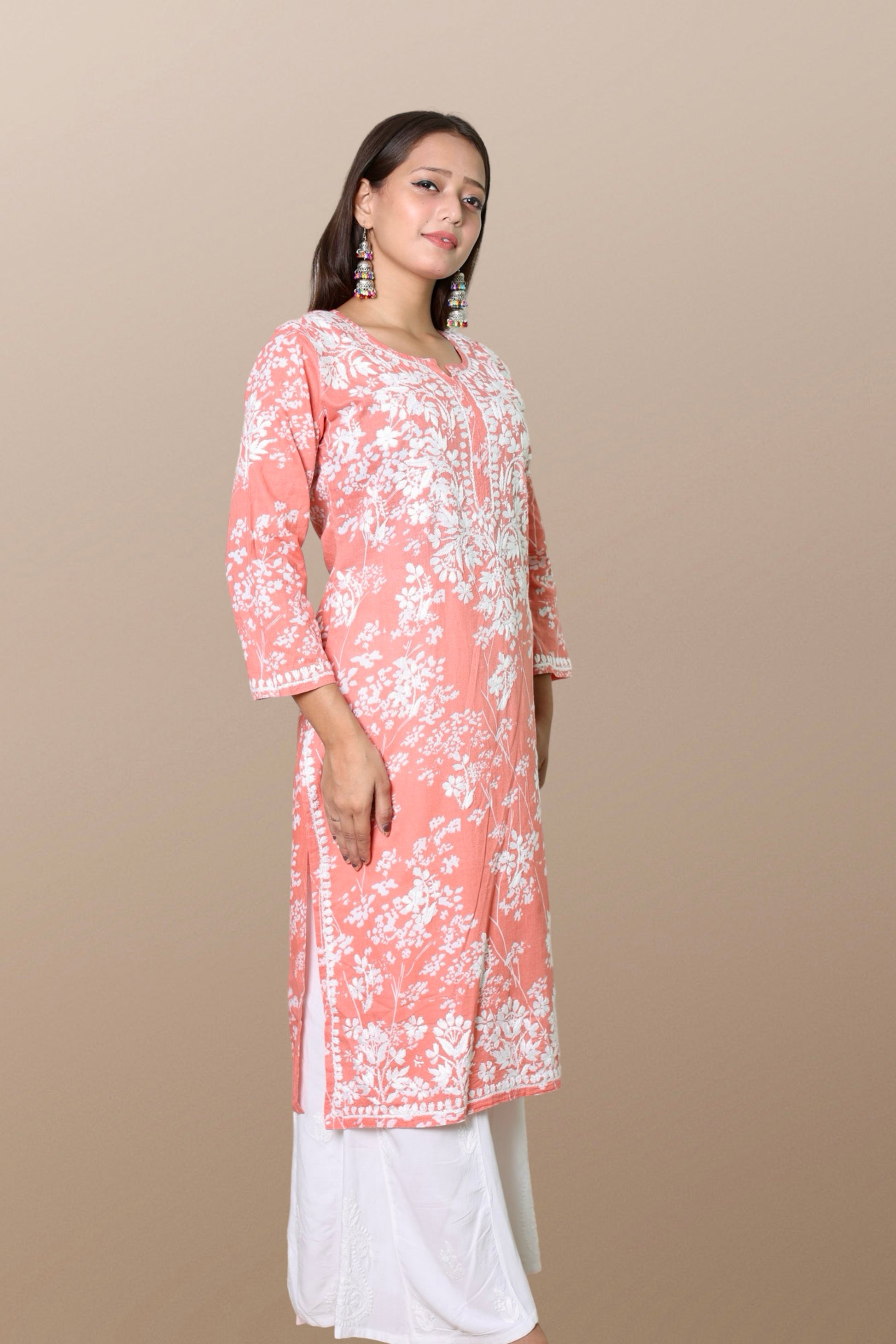 chikankari kurta women ethnic embroidered lucknowi chikan kurti festival daily wear girls handcrafted rayon fabric casual summer comfortable regular formal straight fit Lucknowi chicken ladies