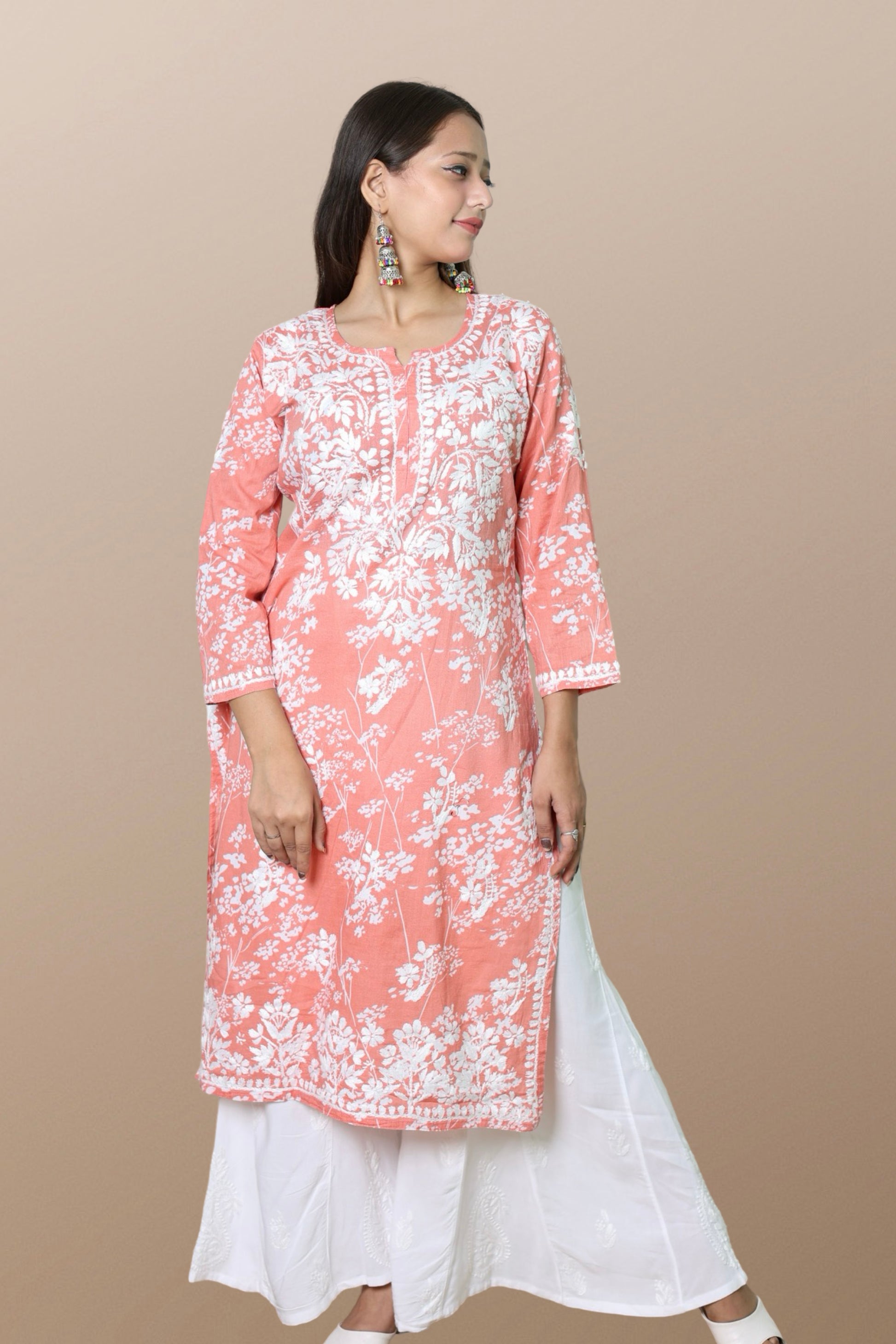 chikankari kurta women ethnic embroidered lucknowi chikan kurti festival daily wear girls handcrafted rayon fabric casual summer comfortable regular formal straight fit Lucknowi chicken ladies