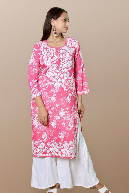 chikankari kurta women ethnic embroidered lucknowi chikan kurti festival daily wear girls handcrafted rayon fabric casual summer comfortable regular formal straight fit Lucknowi chicken ladies