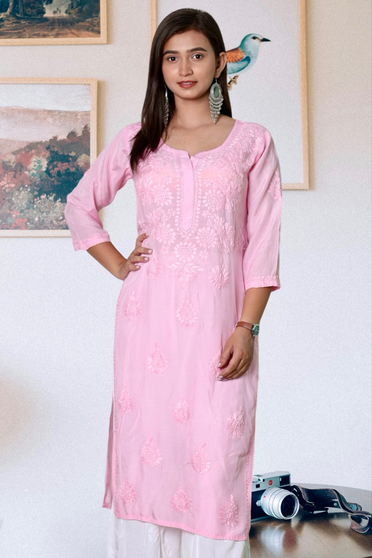 Luxury Stitched Hand Embroidered Lucknowi Chanderi Chikankari Kurti