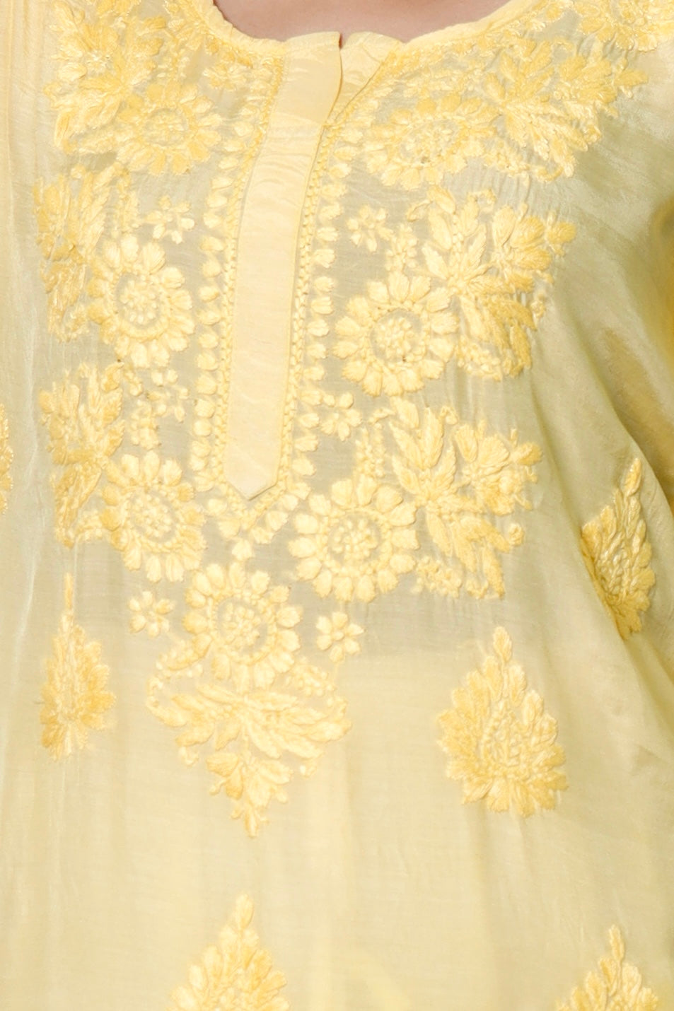 Hand Embroidered Chanderi Chikankari Kurta Yellow