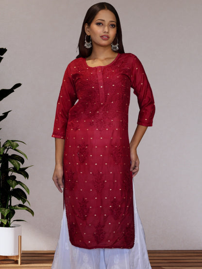 chikankari kurta women ethnic embroidered lucknowi chikan kurti festival daily wear girls handcrafted chanderi silk fabric casual summer comfortable regular formal straight fit lakhnavi chicken ladies
