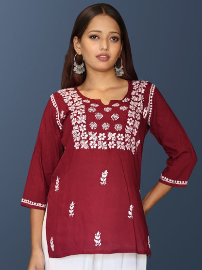 chikankari top short kurta ethnic embroidered lucknowi chikan tunic kurti womens festival daily wear girls handcrafted college wear casual summer comfortable regular formal straight fit