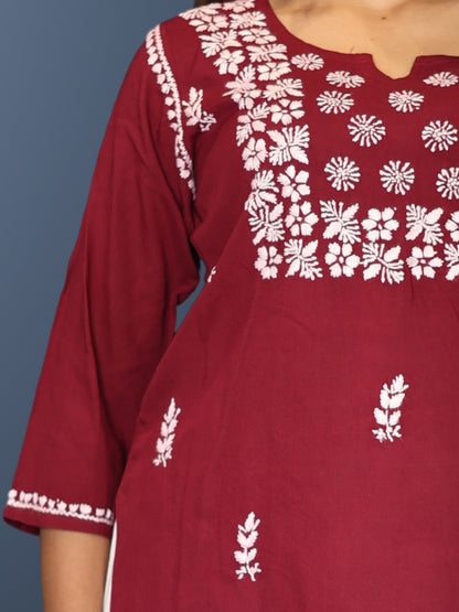 chikankari top short kurta ethnic embroidered lucknowi chikan tunic kurti womens festival daily wear girls handcrafted college wear casual summer comfortable regular formal straight fit