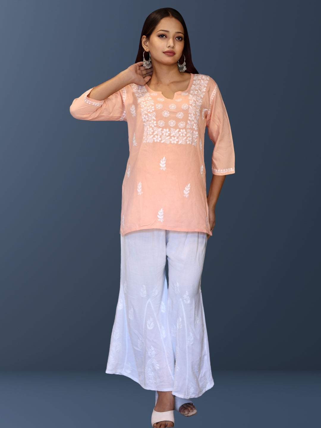 chikankari top short kurta ethnic embroidered lucknowi chikan tunic kurti womens festival daily wear girls handcrafted college wear casual summer comfortable regular formal straight fit
