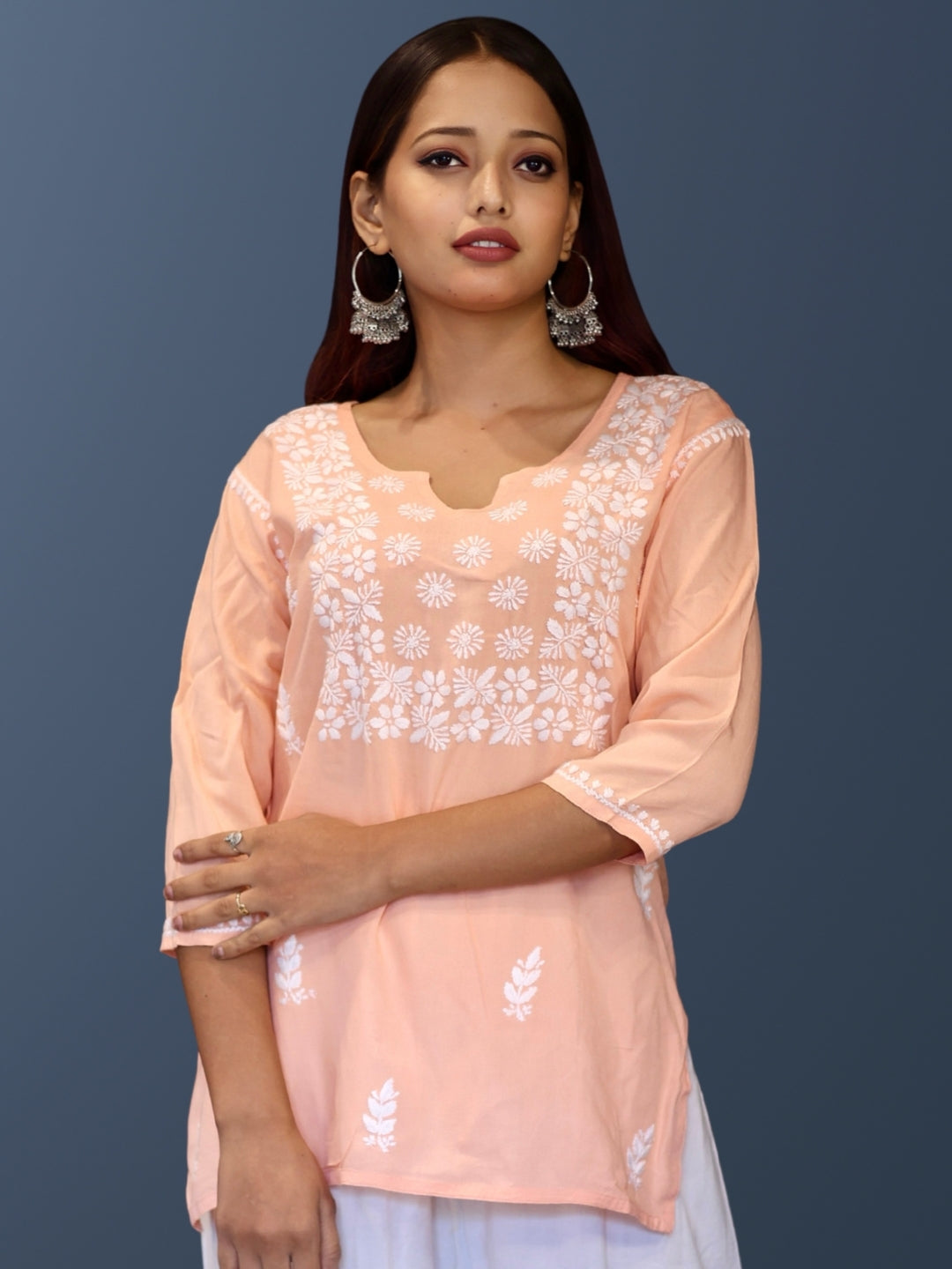 chikankari top short kurta ethnic embroidered lucknowi chikan tunic kurti womens festival daily wear girls handcrafted college wear casual summer comfortable regular formal straight fit
