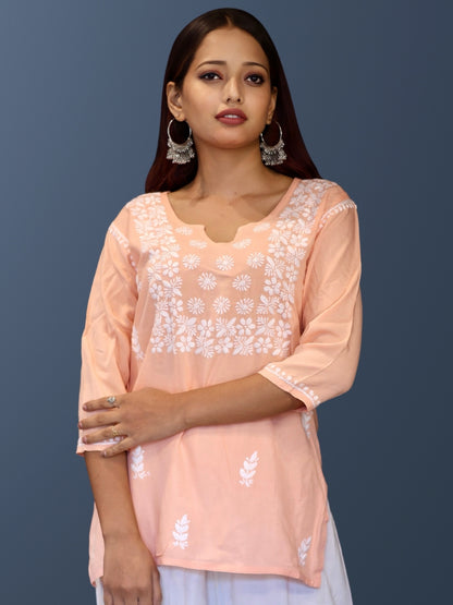 chikankari top short kurta ethnic embroidered lucknowi chikan tunic kurti womens festival daily wear girls handcrafted college wear casual summer comfortable regular formal straight fit