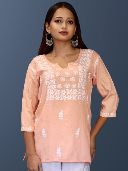 chikankari top short kurta ethnic embroidered lucknowi chikan tunic kurti womens festival daily wear girls handcrafted college wear casual summer comfortable regular formal straight fit