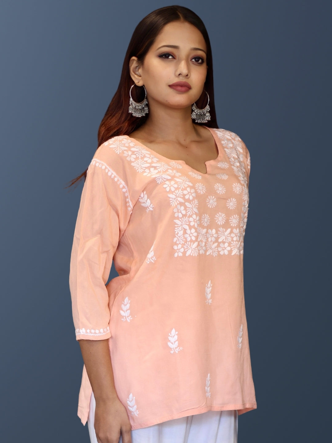 chikankari top short kurta ethnic embroidered lucknowi chikan tunic kurti womens festival daily wear girls handcrafted college wear casual summer comfortable regular formal straight fit